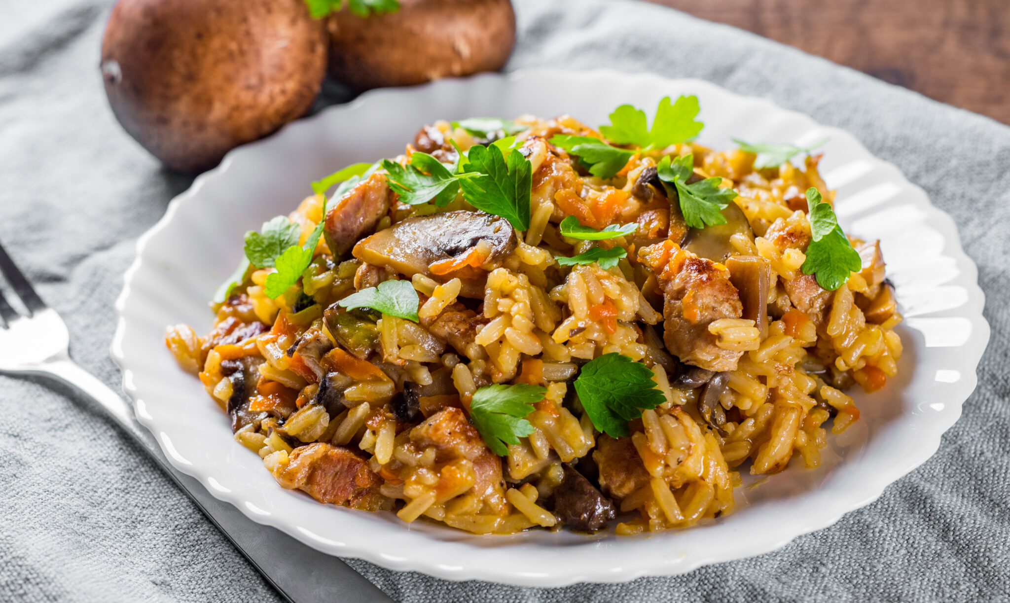 pilaf de orez cu ciuperci